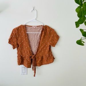 Orange Polka Dot Tie Front Shirt